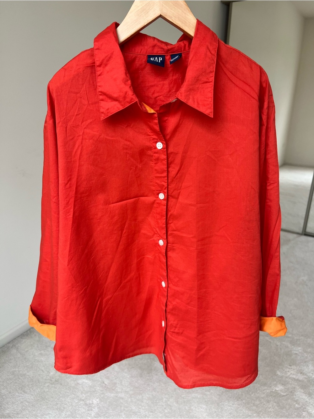 GAP Red Button-Down Shirt with Orange Cuff Detail